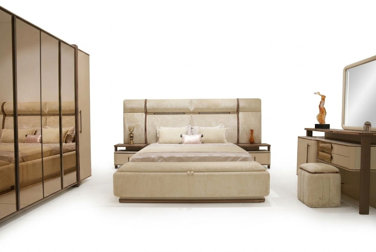 Elegantes Schlafzimmer-Set in Beige aus Holz mit stilvollem Design