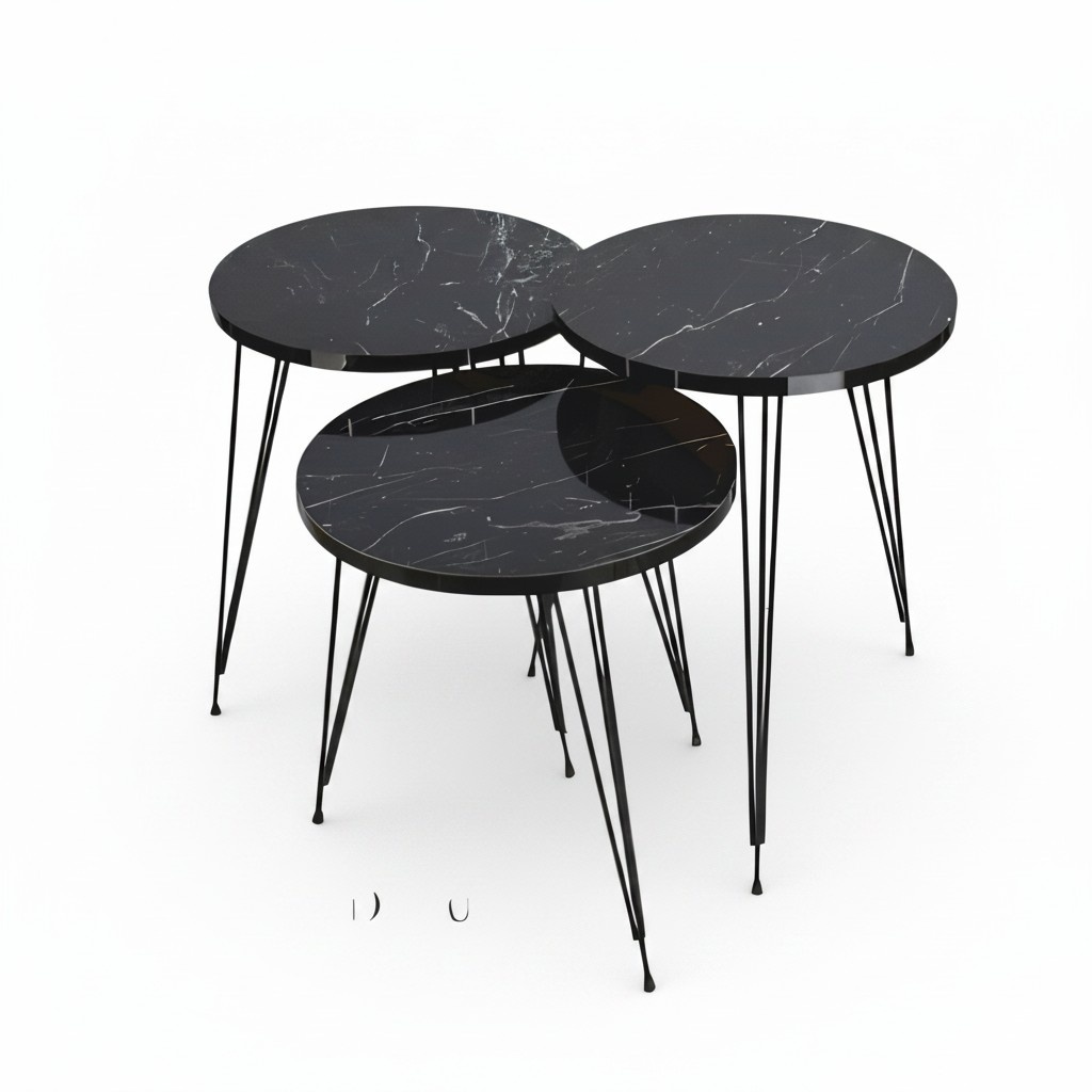 Elegantes schwarzes Couchtisch-Set aus Holz und Metall