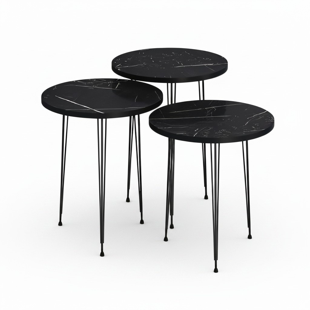 Elegantes schwarzes Couchtisch-Set aus Holz und Metall