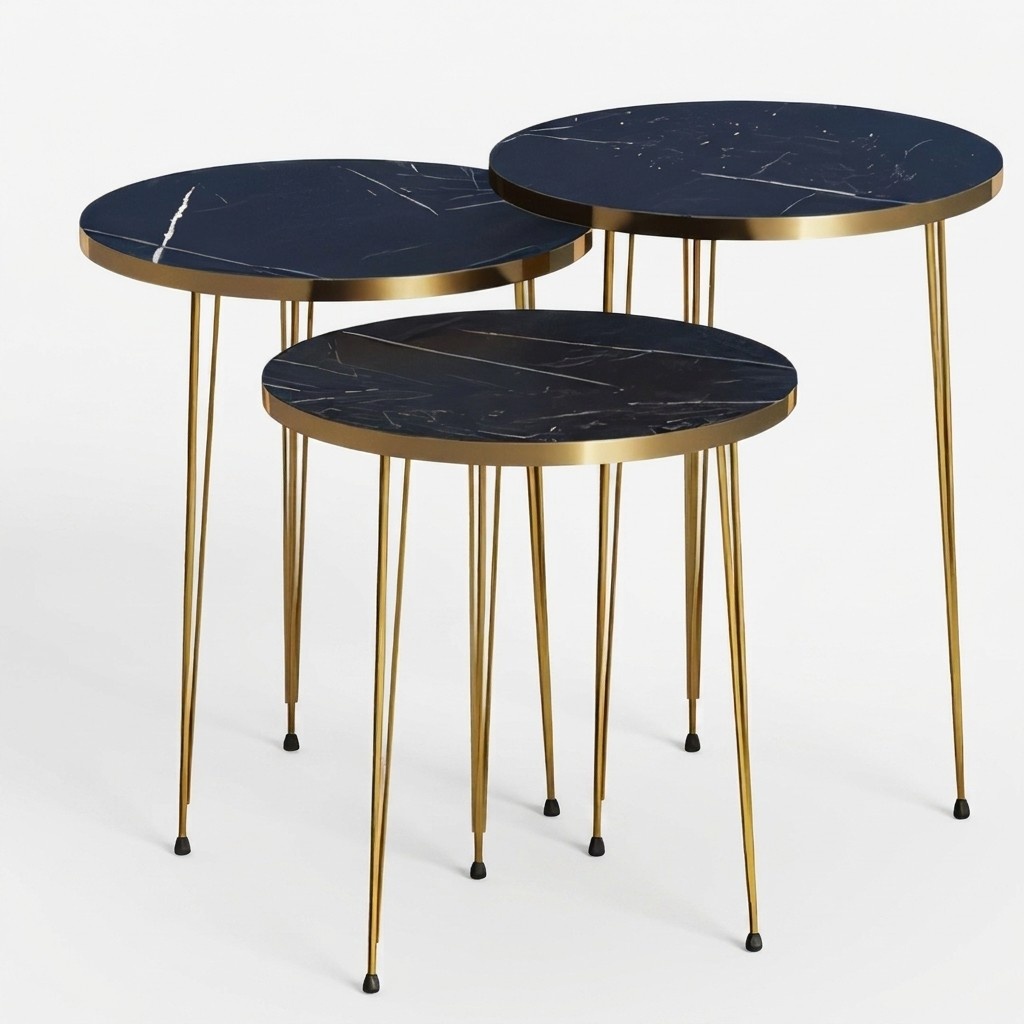 Elegantes schwarzes Couchtisch-Set aus Holz und Edelstahl