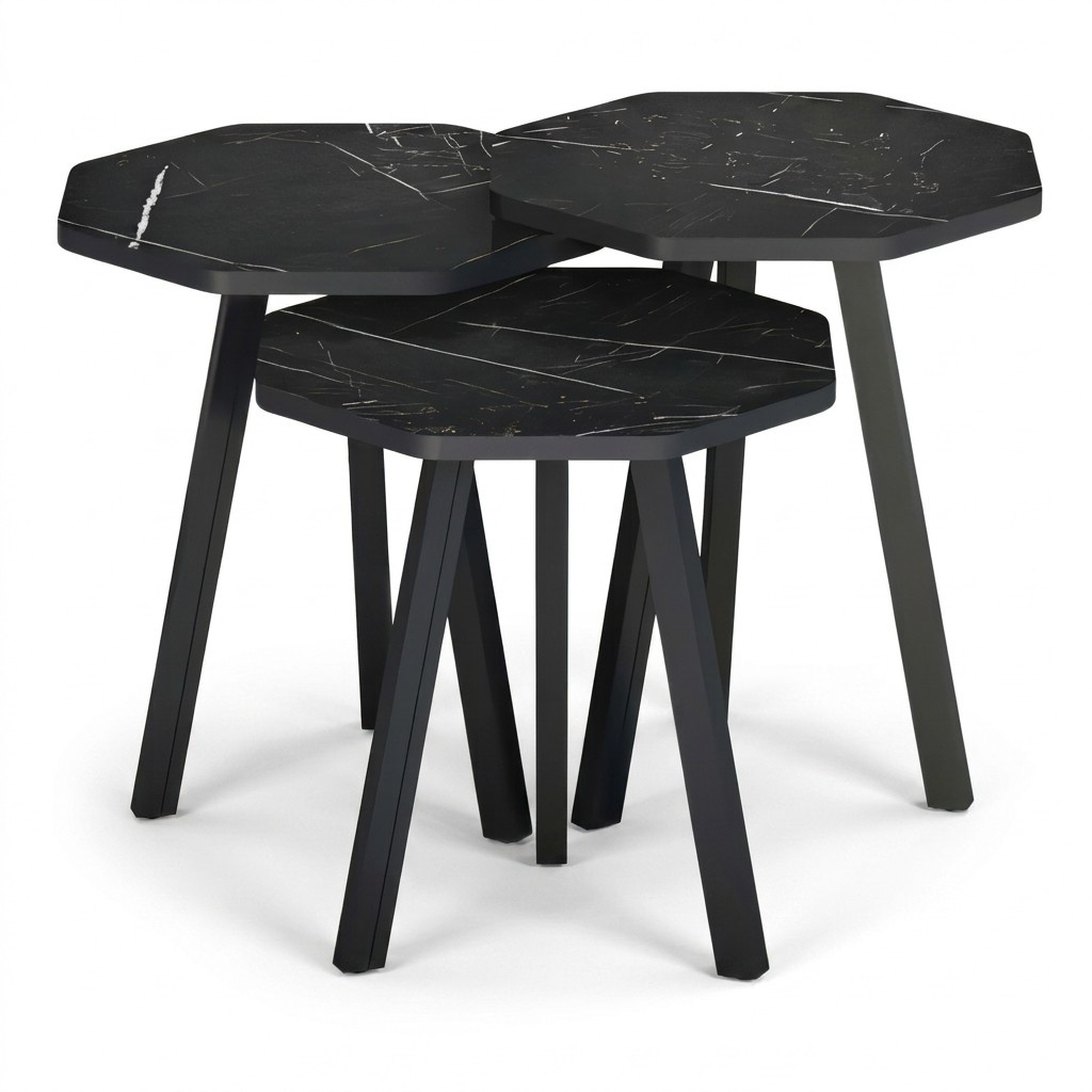 Elegantes schwarzes Holz Couchtisch-Set modern und robust
