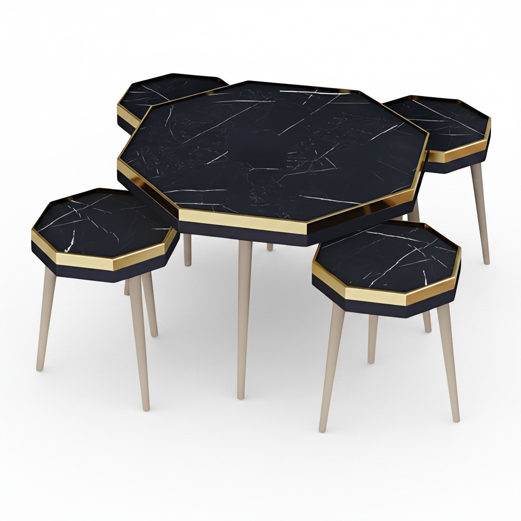 Elegantes schwarzes Wohnzimmer-Set aus Holz und Edelstahl