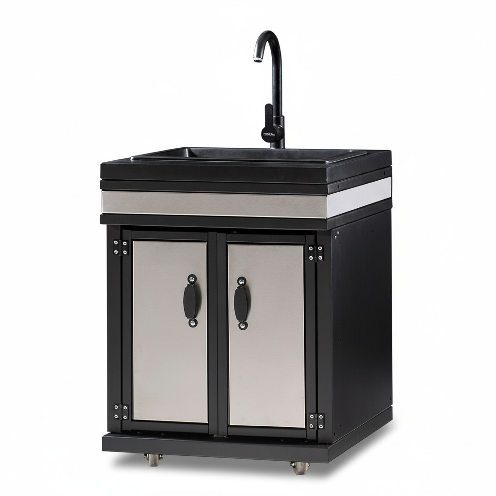 Elegantes silbernes Außenküchenmodul aus MDF und Edelstahl