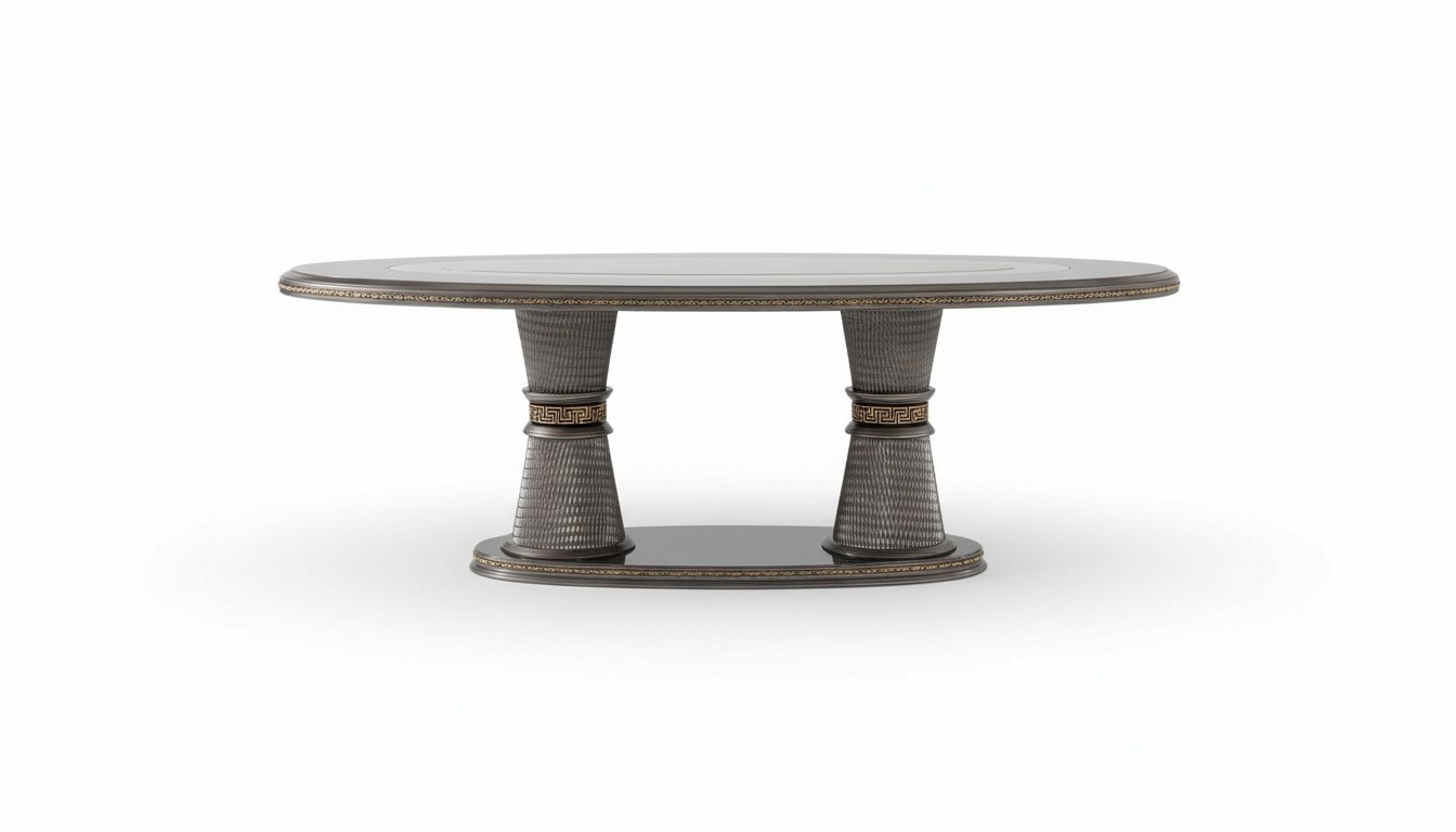 Elegantes Silbernes Esszimmer Set aus Holz mit Vitrine und Stühlen