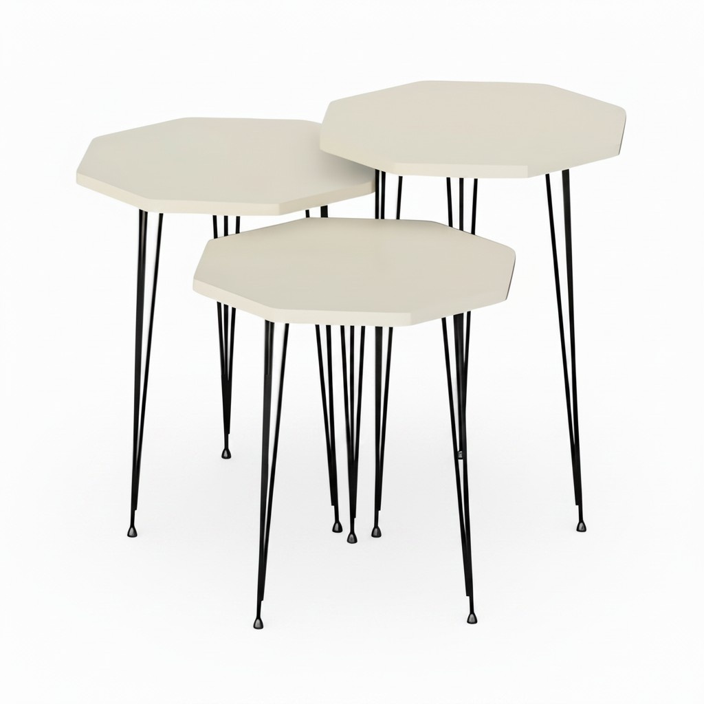 Elegantes weißes Couchtisch-Set aus Holz und Metall im modernen Stil