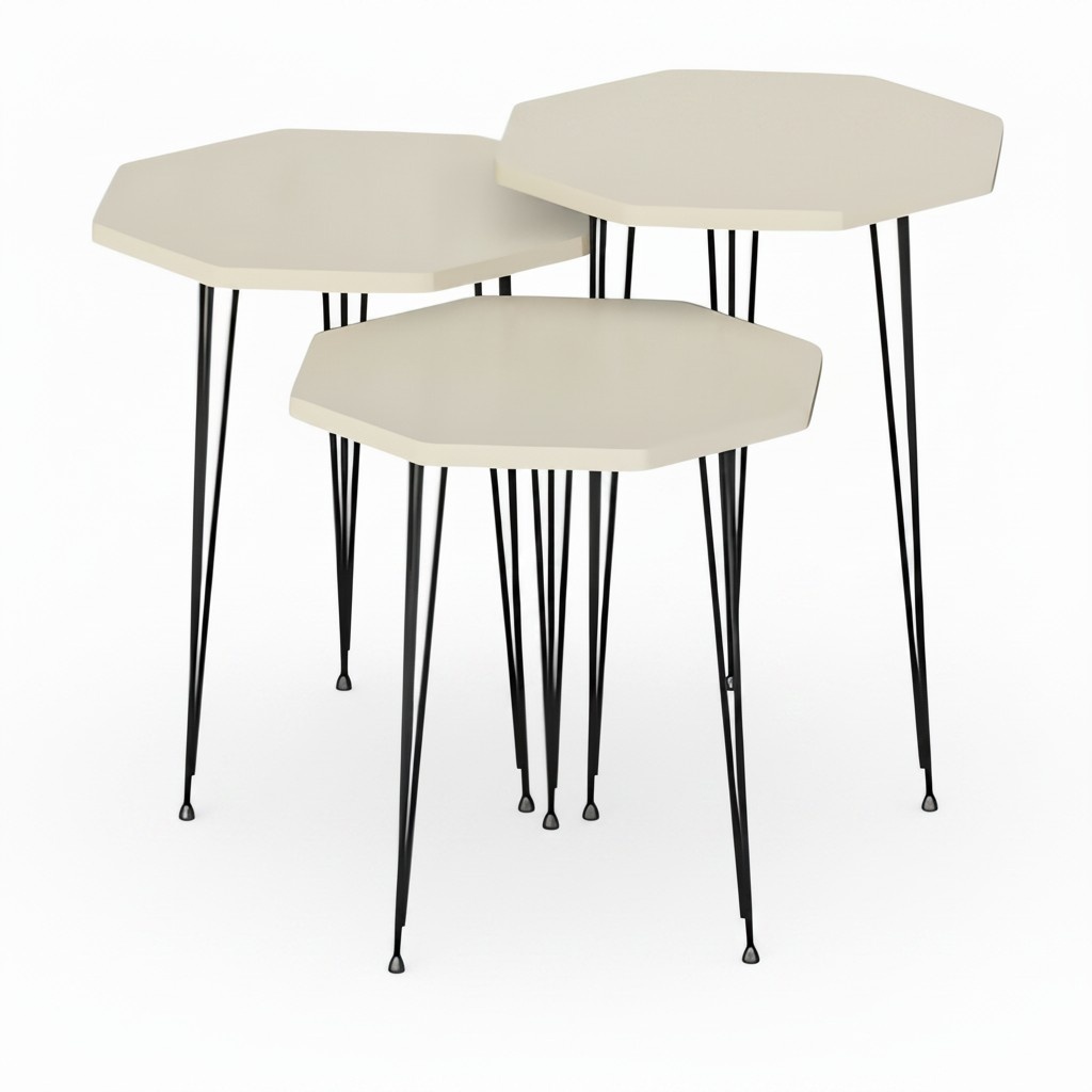 Elegantes weißes Couchtisch-Set aus Metall und Holz für modernes