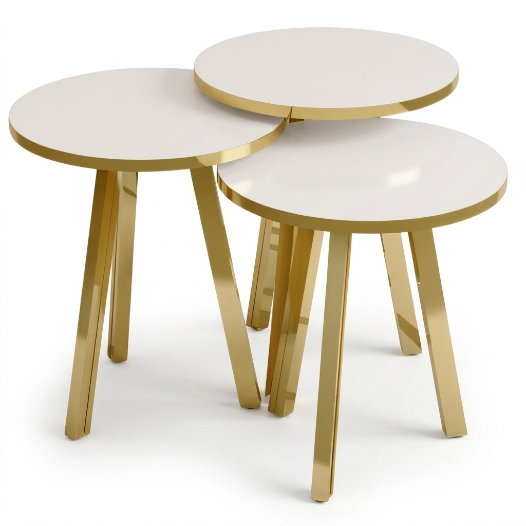 Elegantes weißes Couchtisch-Set aus Holz und Metall