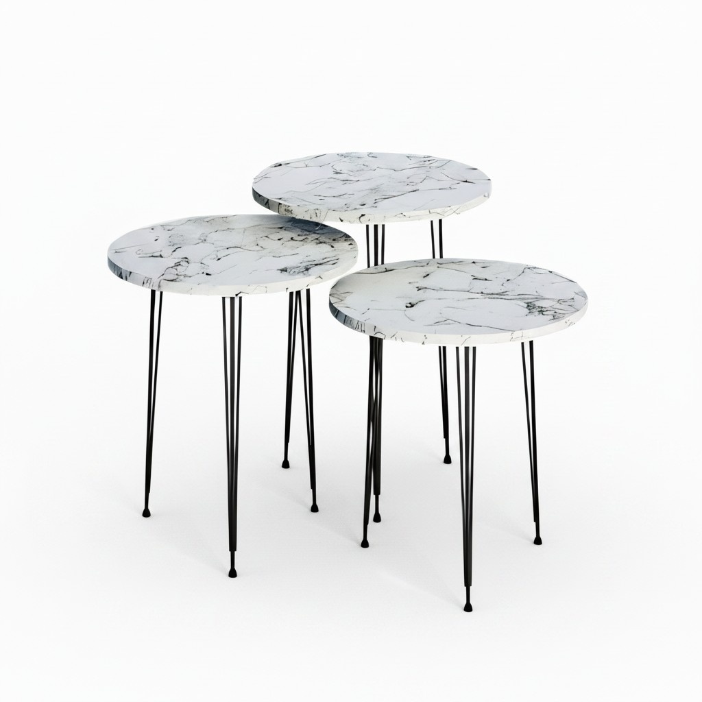 Elegantes weißes Couchtisch-Set aus Holz und Metall im modernen Stil