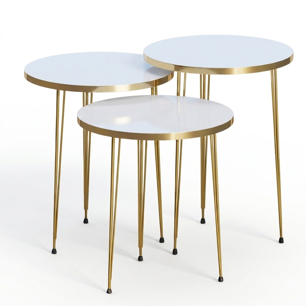 Elegantes weißes Couchtisch-Set aus Holz und Edelstahl