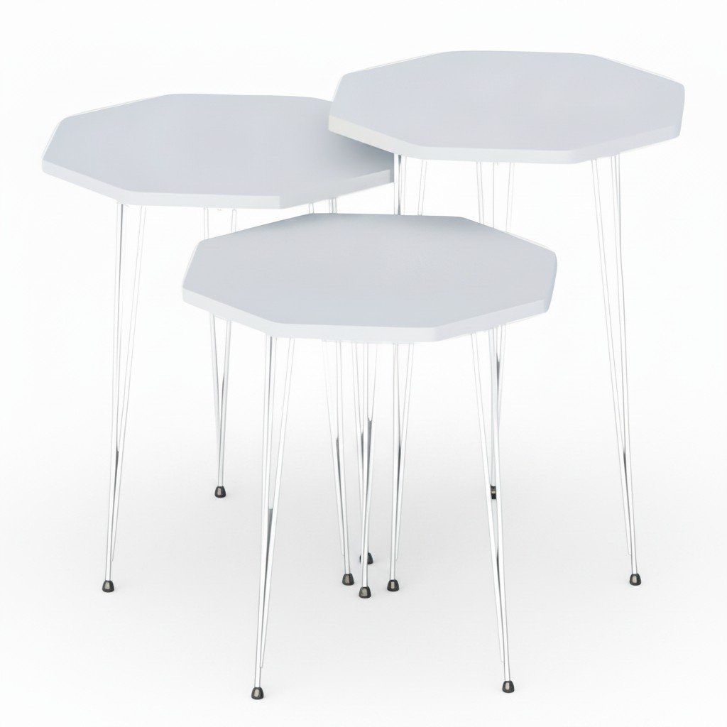 Elegantes weißes Couchtisch-Set aus Holz und Edelstahl