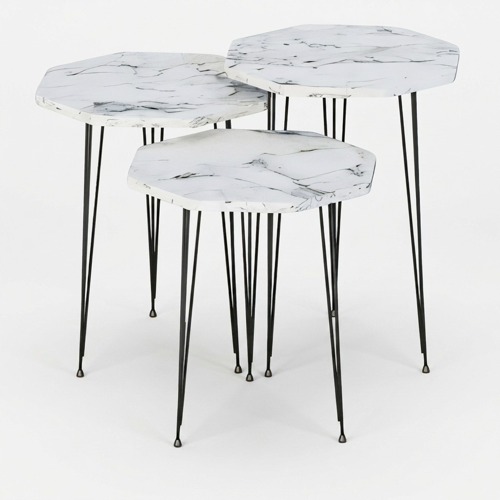 Elegantes weißes Couchtisch-Set aus Holz und Metall im