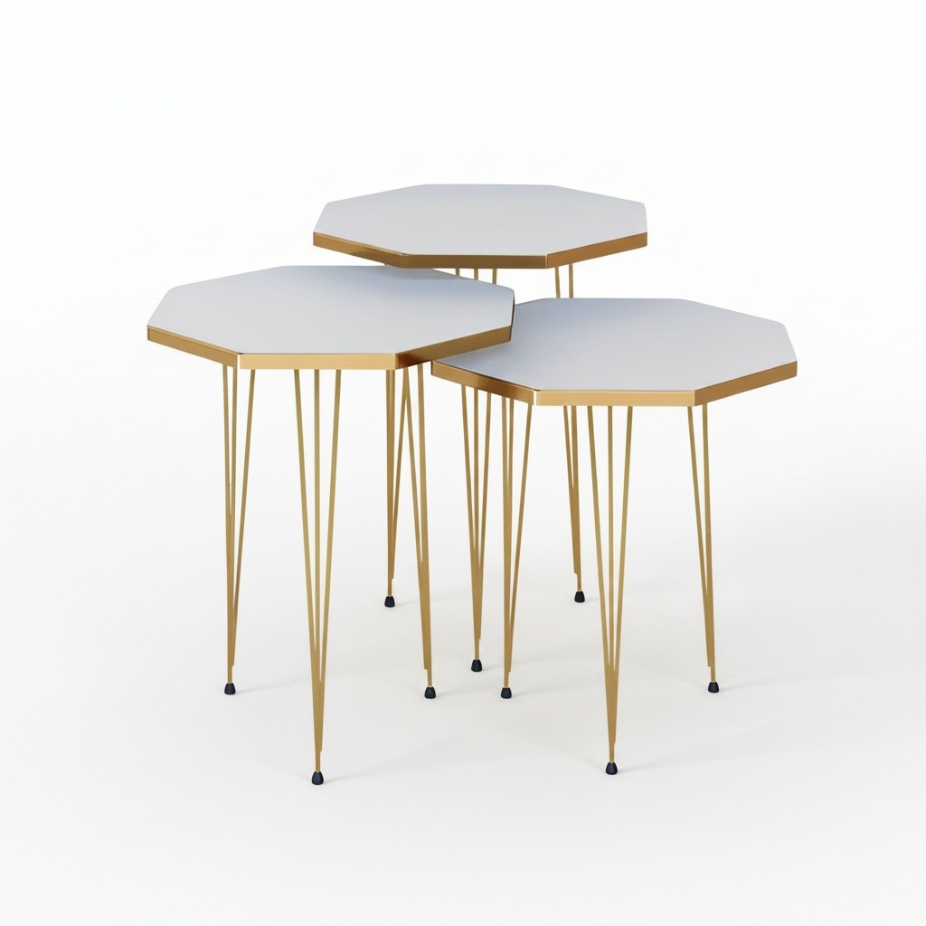 Elegantes weißes Couchtisch-Set aus Holz und Edelstahl