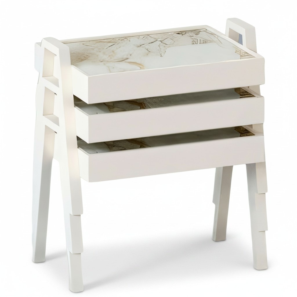 Elegantes weißes Couchtisch-Set aus Holz im modernen Design