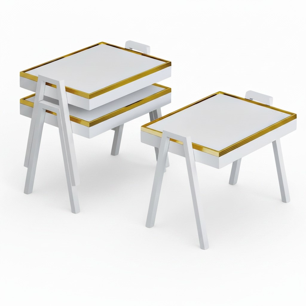 Elegantes weißes Couchtisch-Set aus Holz im modernen Stil