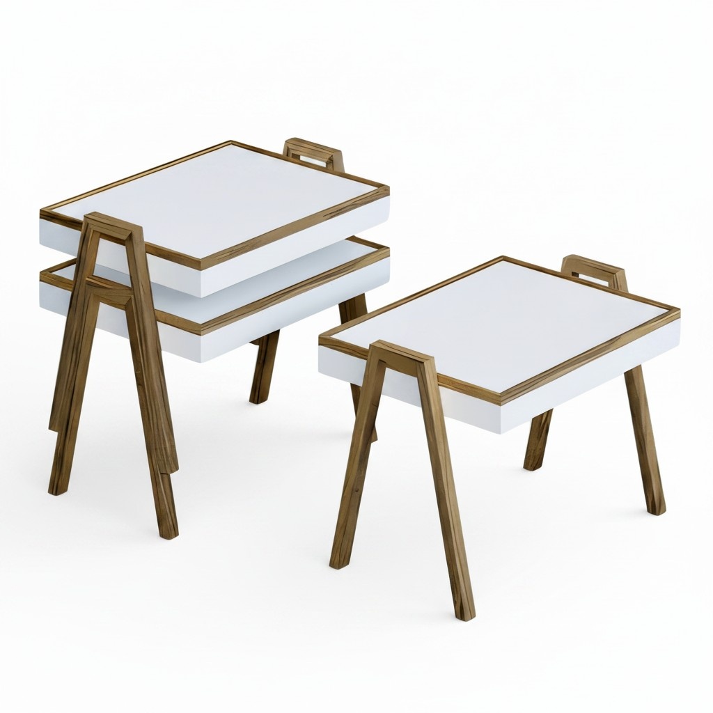 Elegantes weißes Couchtisch-Set aus Holz im modernen Design
