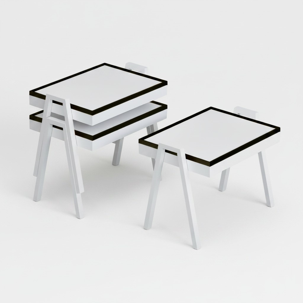 Elegantes weißes Couchtisch-Set aus Holz modernes Design