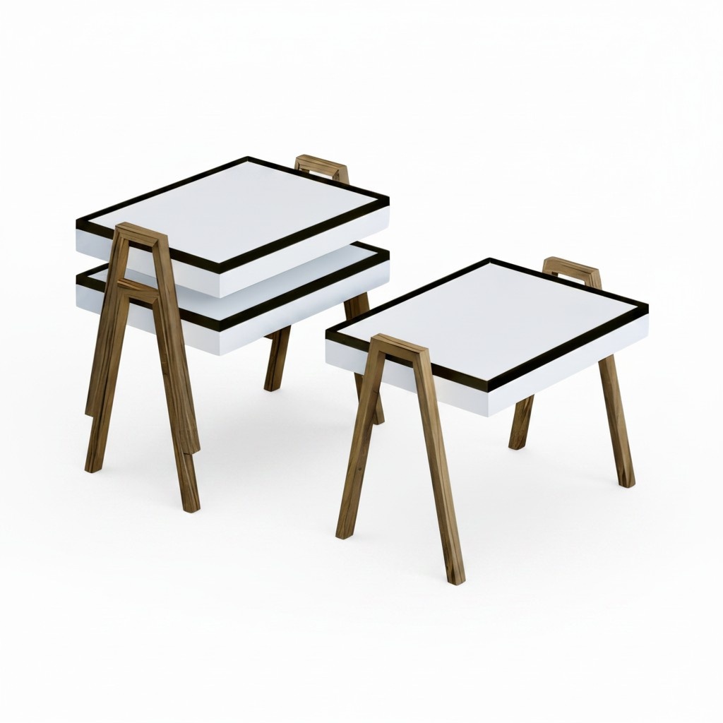 Elegantes weißes Couchtisch-Set aus Holz im modernen Stil