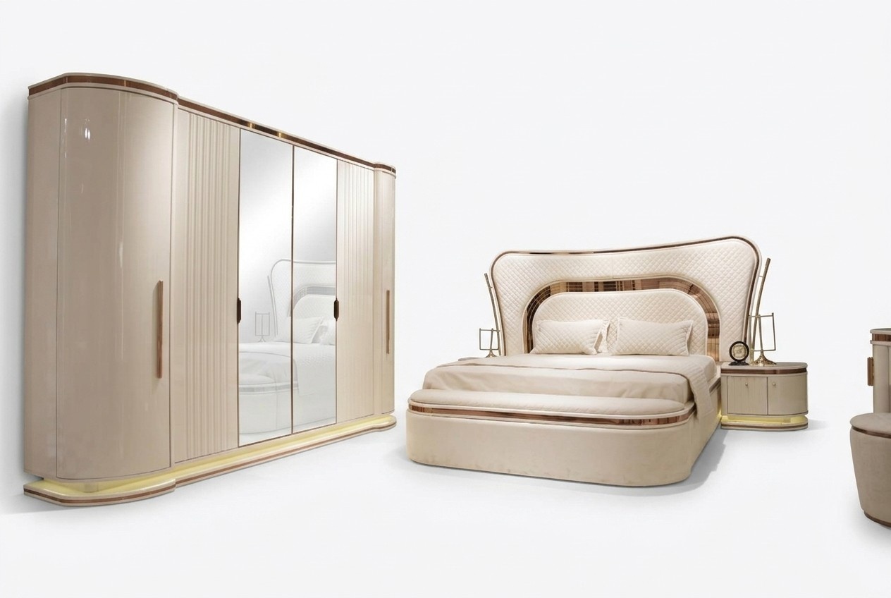 Elegantes weißes Schlafzimmer-Set aus Holz mit modernem Design