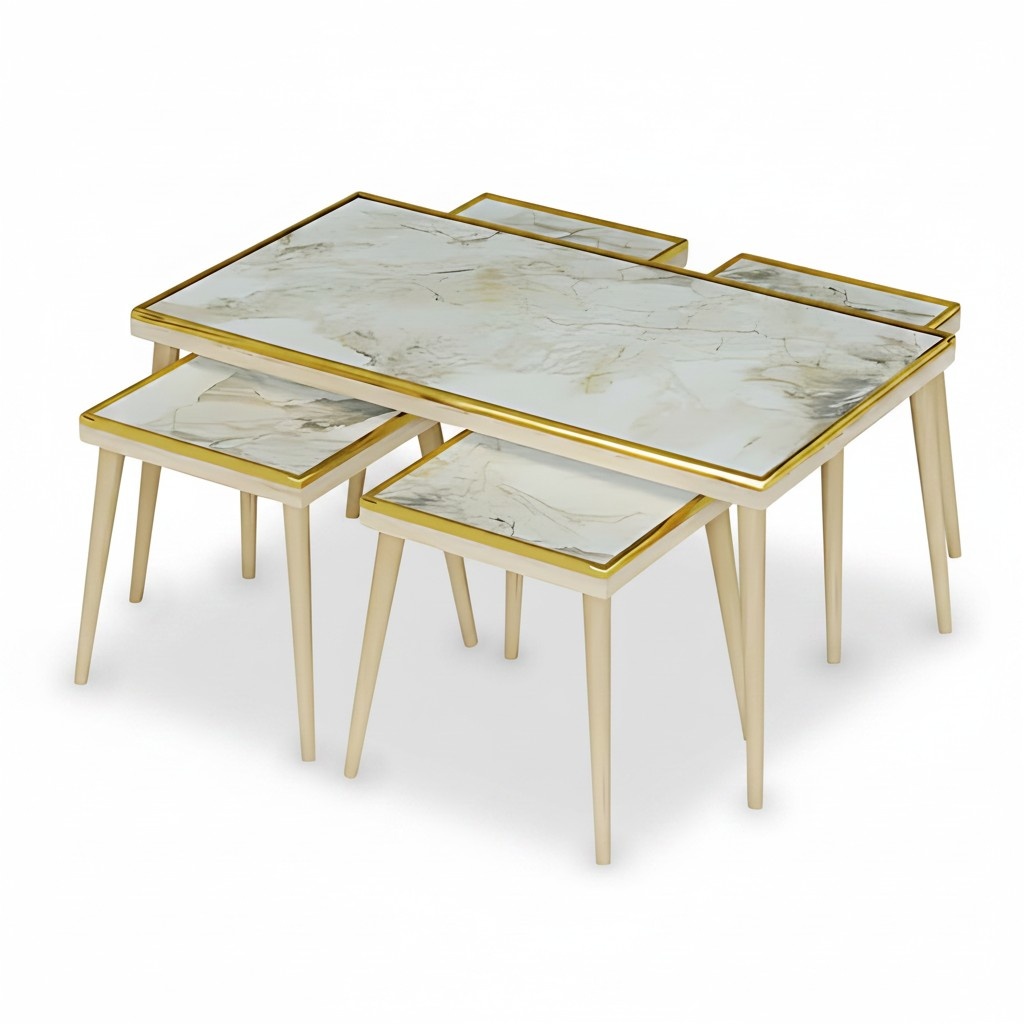 Elegantes weißes Wohnzimmer-Set aus Holz und Edelstahl im modernen
