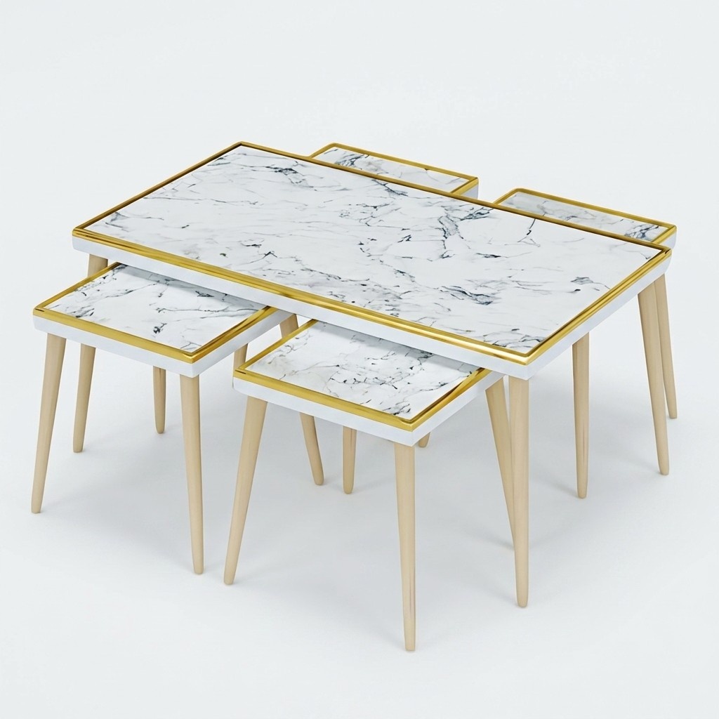 Elegantes weißes Wohnzimmer-Set aus Holz und Edelstahl