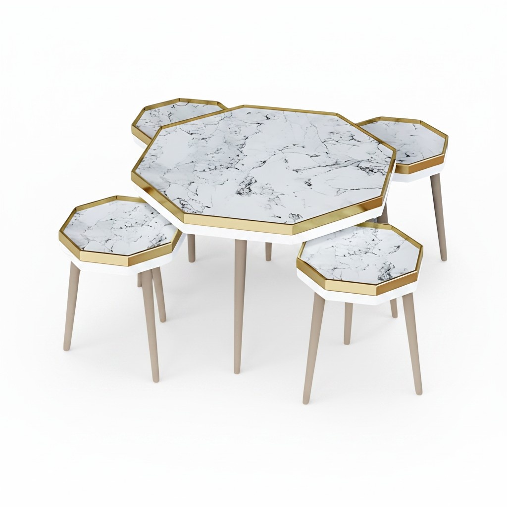 Elegantes weißes Wohnzimmer-Set aus Holz und Edelstahl im modernen