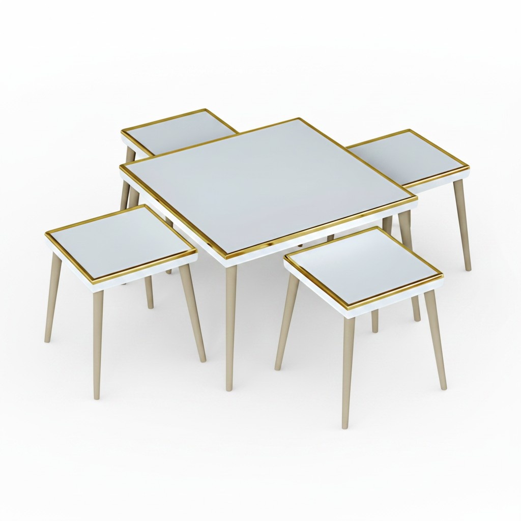 Elegantes weißes Wohnzimmer-Set aus Holz und Edelstahl im modernen