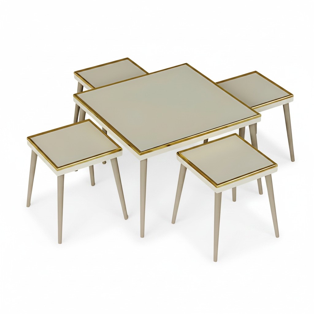 Elegantes Wohnzimmer-Set in Beigem Holz und Edelstahl