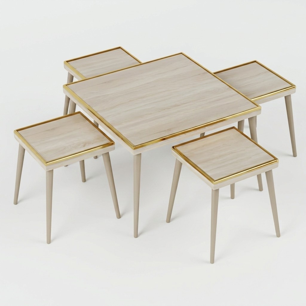 Elegantes Wohnzimmer-Set in Beigem Holz und Edelstahl