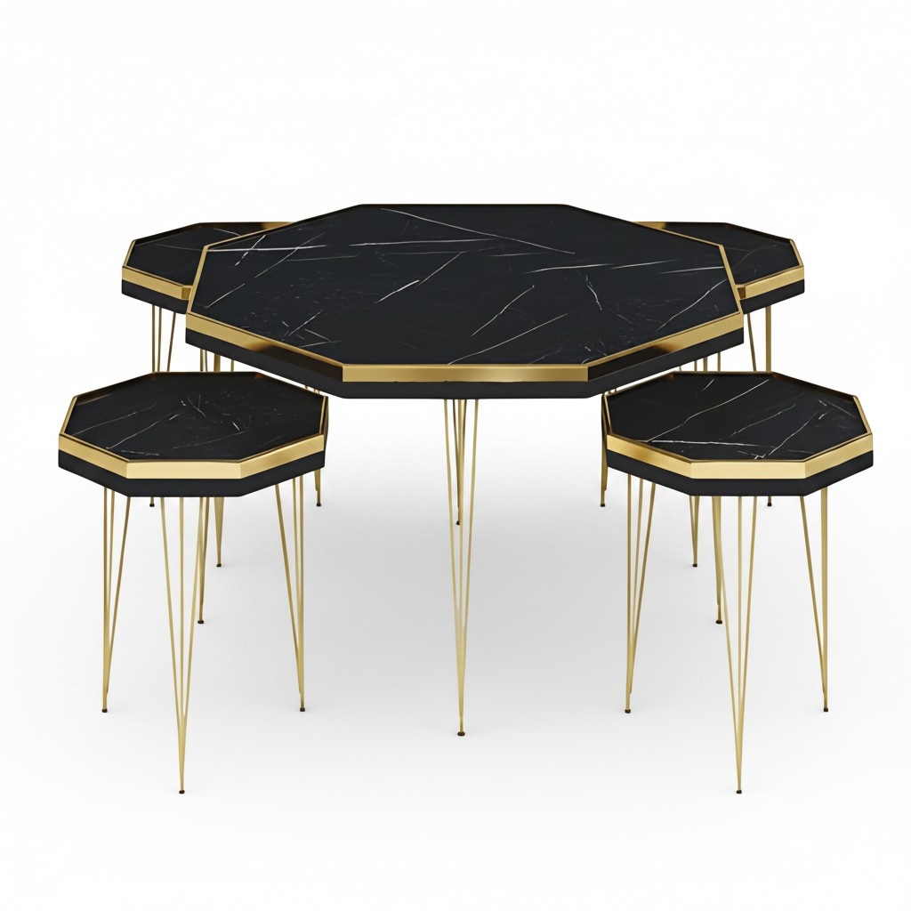 Elegantes Wohnzimmer-Set in Schwarz aus MDF und Edelstahl