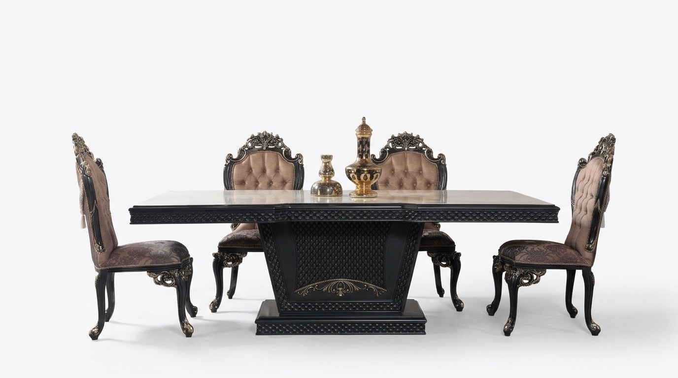 Essecke Essgruppe Esszimmer Esstisch Stühle Holz Set 9tlg Grau Barock