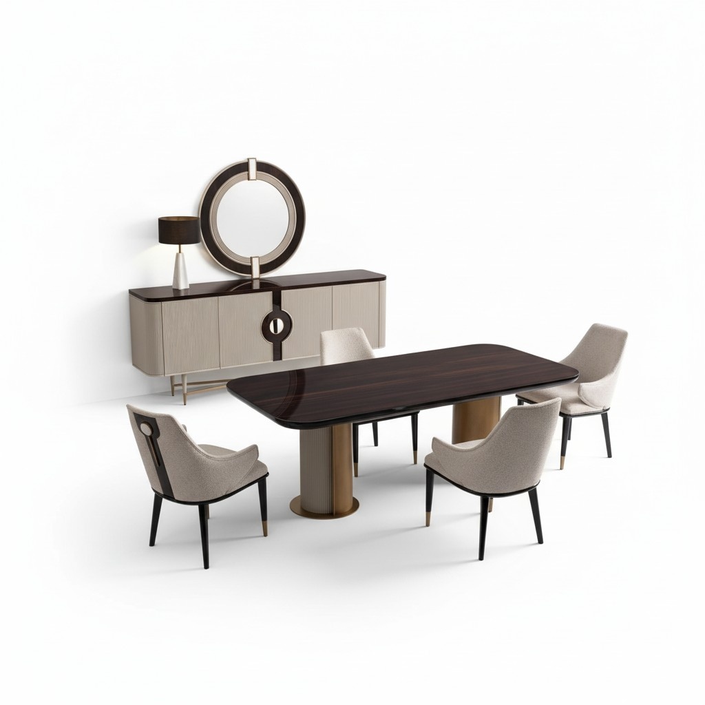 Essecke Esszimmer Essgruppe Luxus Esstisch Stühle Beige Holz Set 9tlg