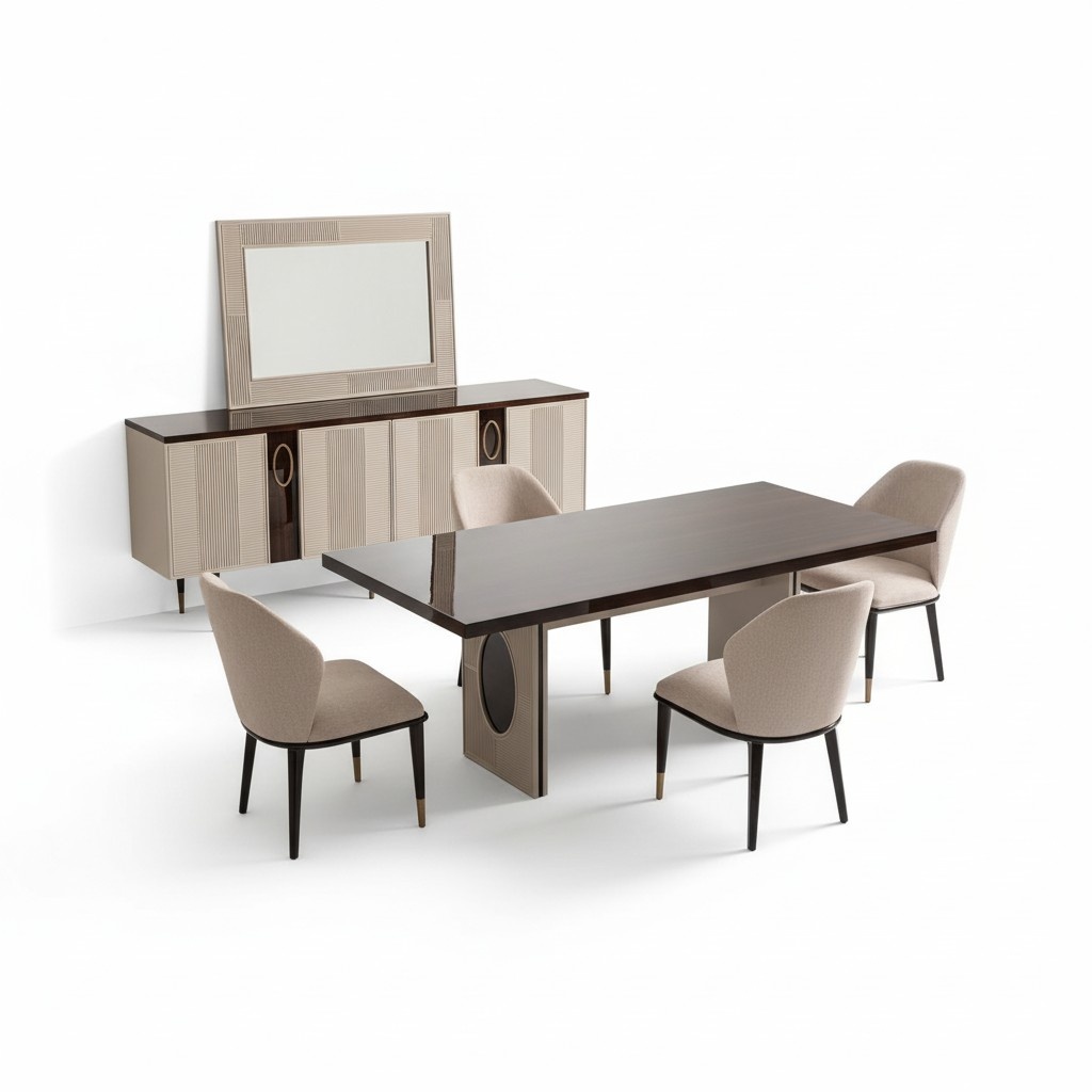Essecke Esszimmer Essgruppe Luxus Esstisch Stühle Beige Holz Set 7tlg