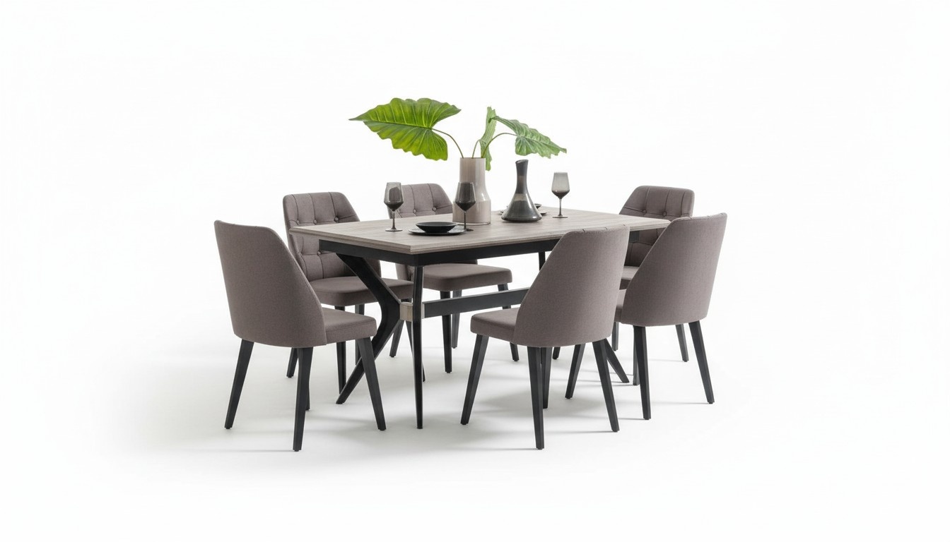 Essecke Garnitur Esszimmer Essgruppe Esstisch Stühle Holz Grau 7tlg