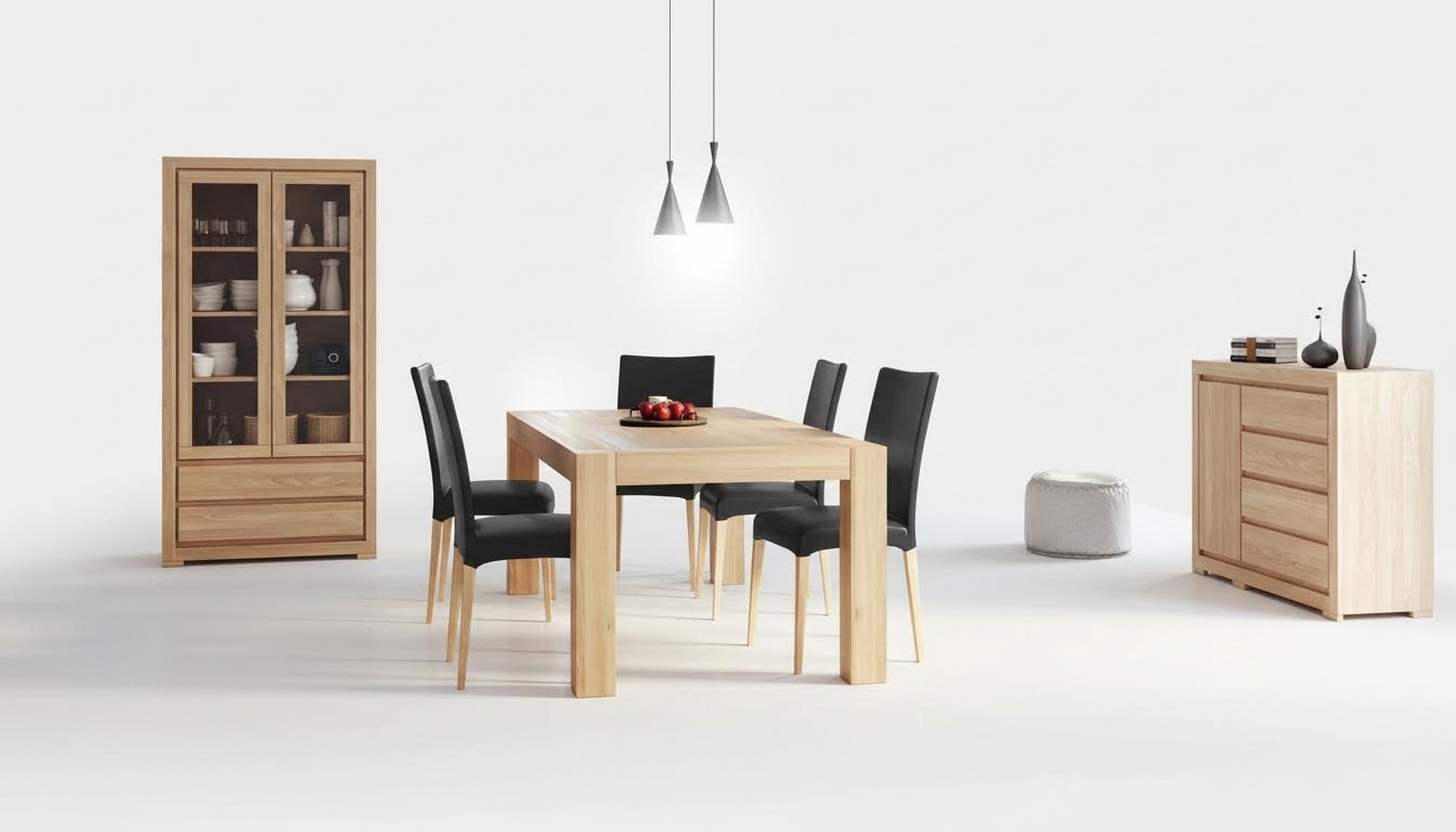 Essgarnitur Echtes Holz Massivholz Tisch + 6 Stühle Essgruppe Garnitur Vollholz