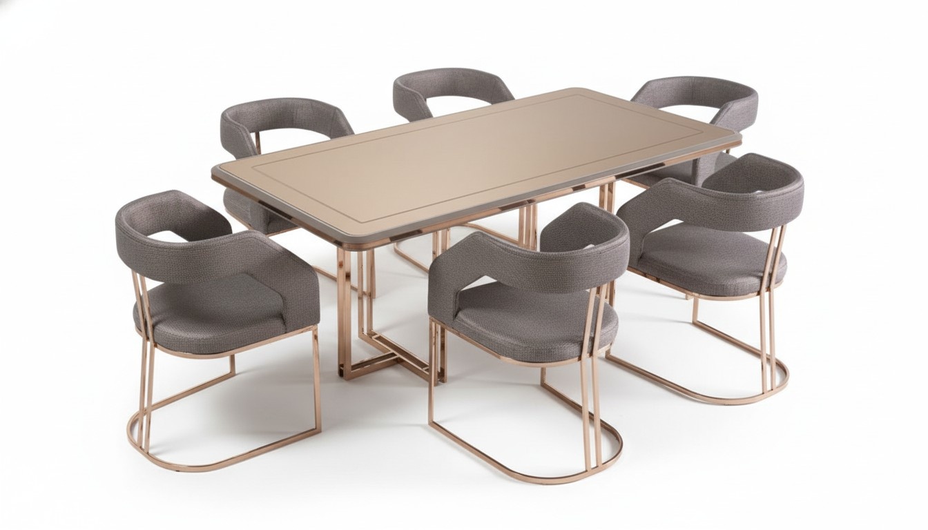 Essgarnitur Essgruppe Esszimmer Luxus Esstisch Stühle Gold Holz Set 7tlg