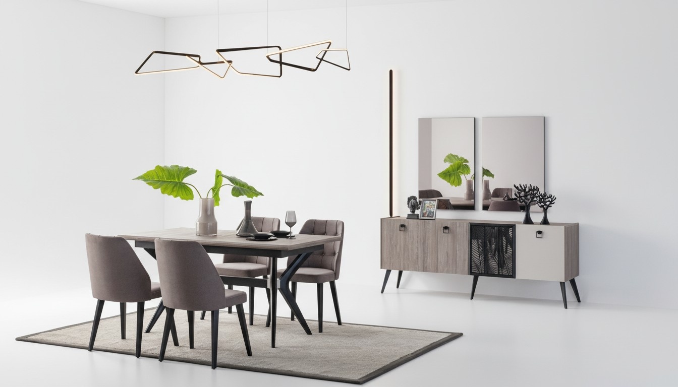 Essgruppe Essecke Esstisch Stühle Holz Grau Esszimmer 9tlg Anrichte