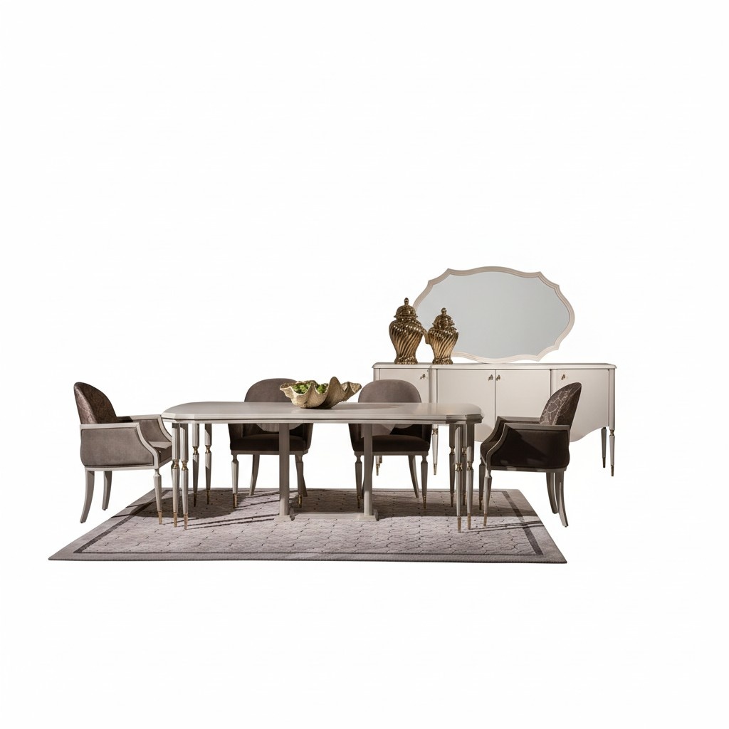 Essgruppe Essecke Esstisch Stühle 9tlg Esszimmer Beige Holz Anrichte