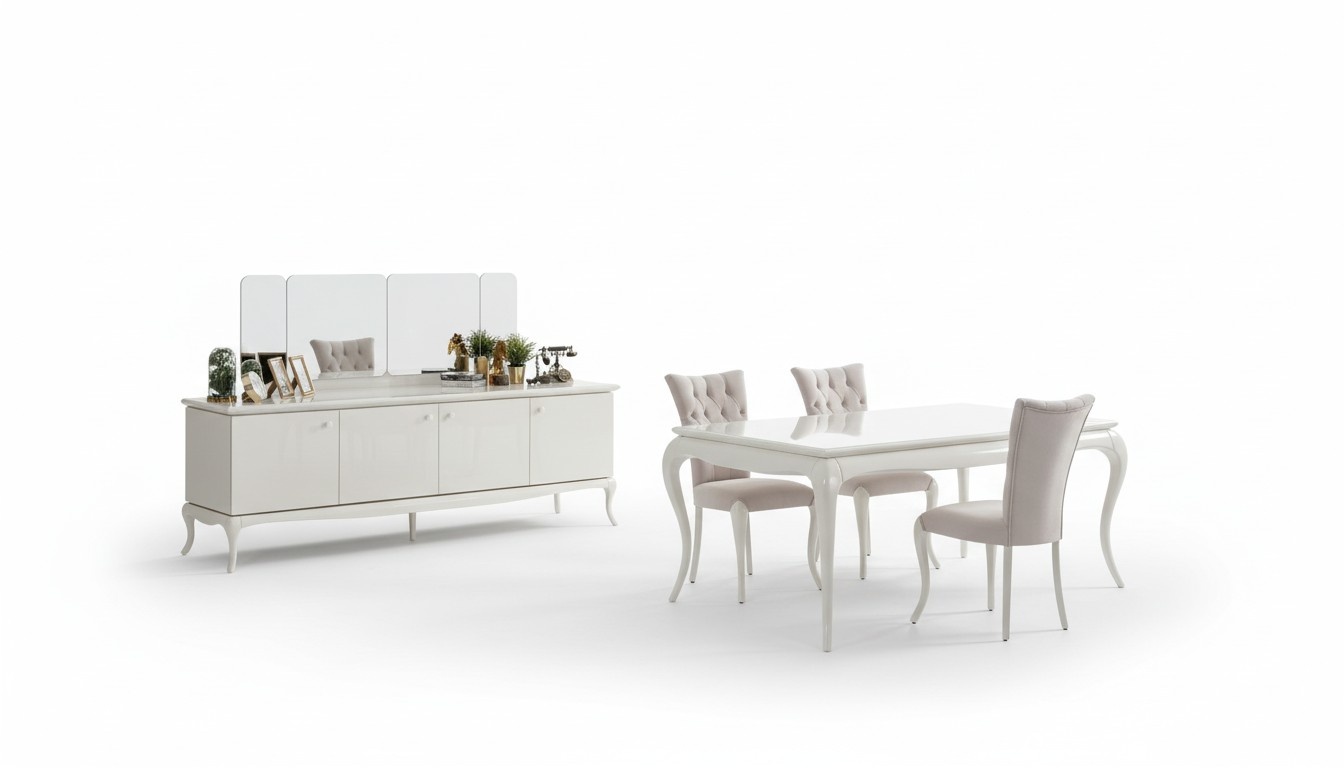 Essgruppe Essecke Esszimmer Esstisch Holz Weiß Set 7tlg Sideboard