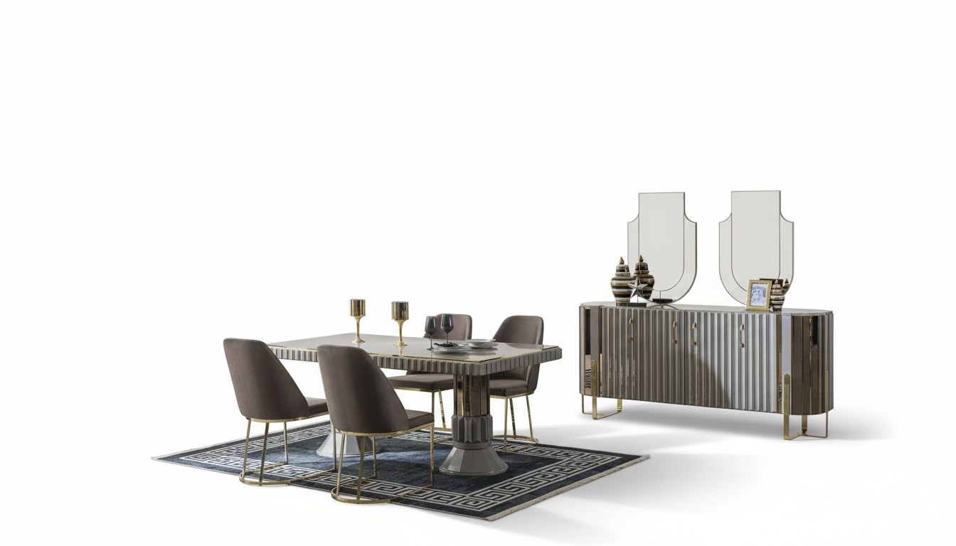 Essgruppe Esszimmer Esstisch Garnitur Luxus Stühle Essecke Grau 6tlg