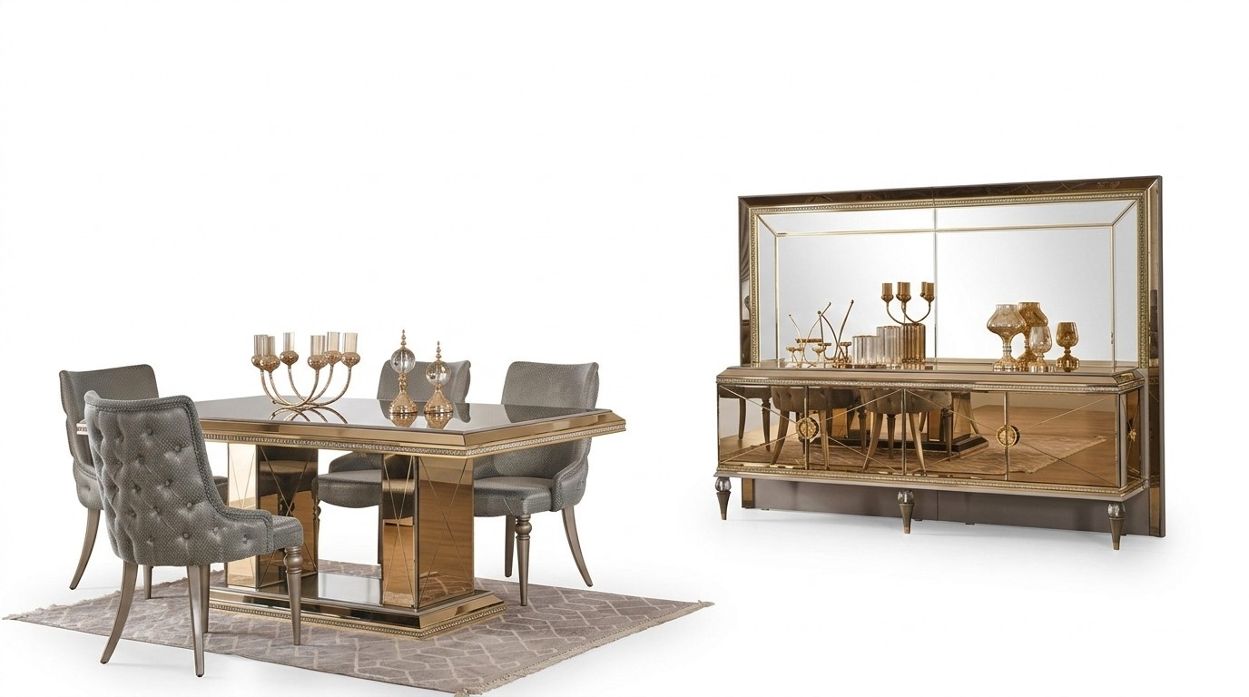 Essgruppe Esszimmer Esstisch Stühle Essecke Gold Holz Luxus Set 8tlg