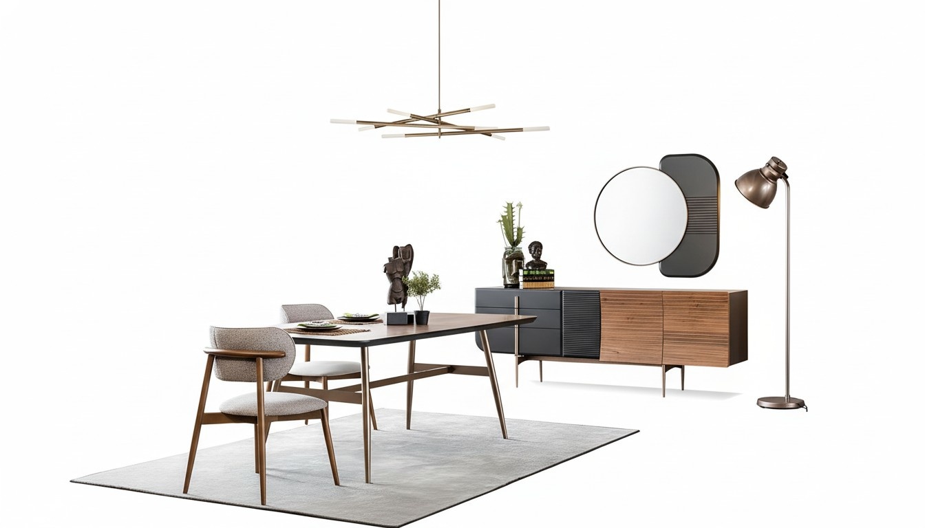 Essgruppe Esszimmer Esstisch Stühle Sideboard Set 7tlg Holz Braun Neu