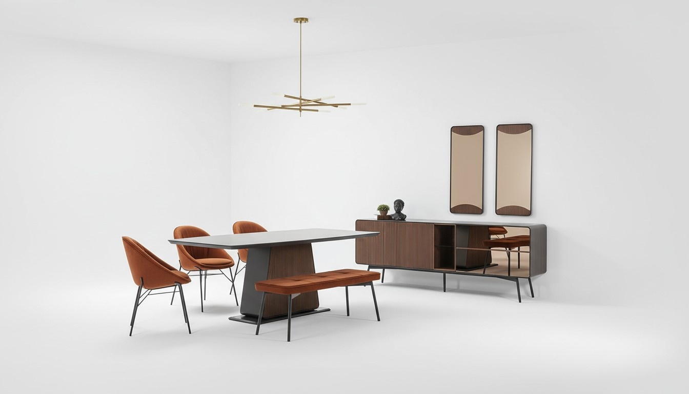 Essgruppe Esszimmer Esstisch Tisch Stühle Set 7tlg Holz Braun Neu