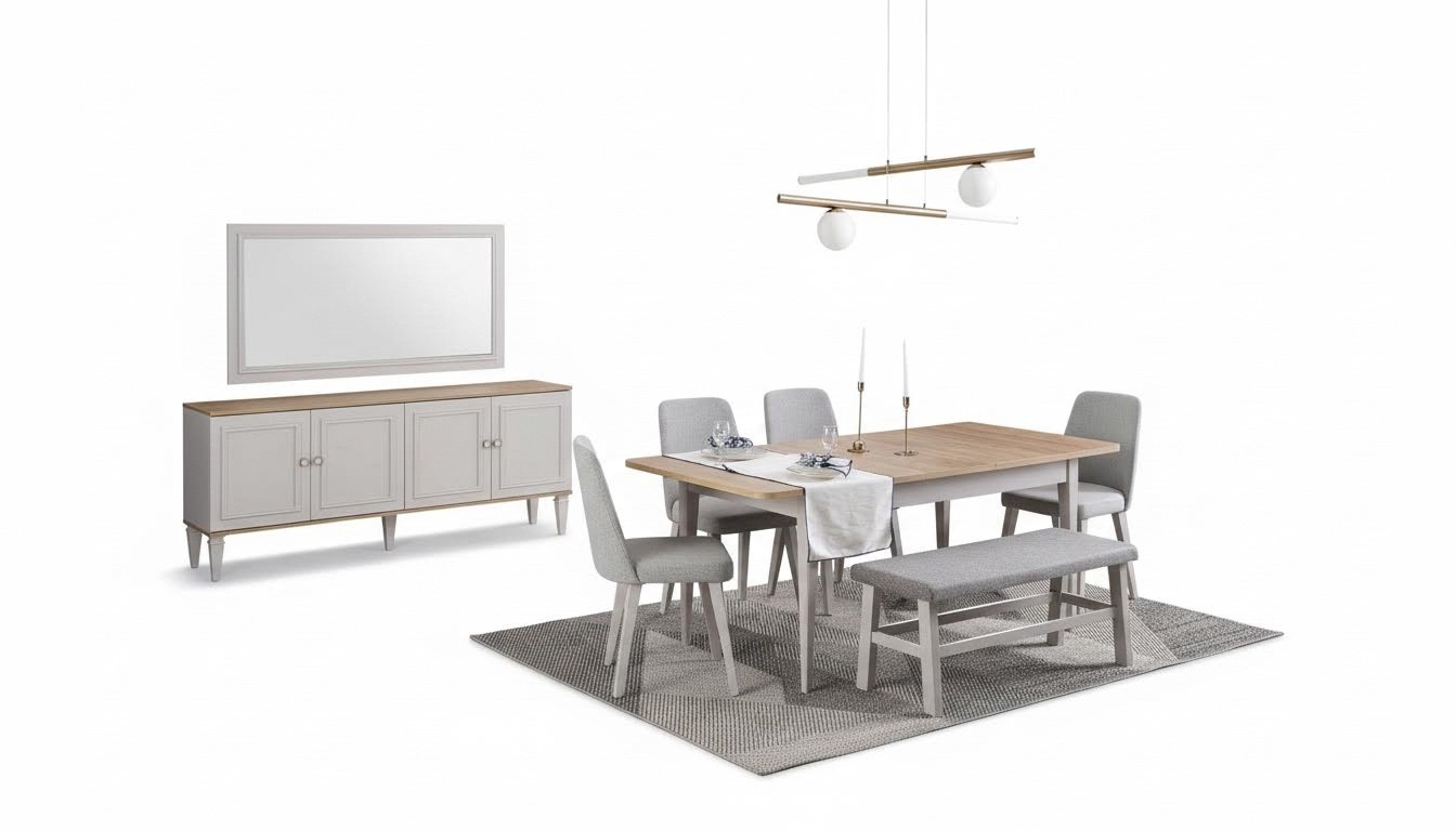 Essgruppe Esszimmermöbel Set 8tlg Esszimmer Esstisch Stühle Holz Grau