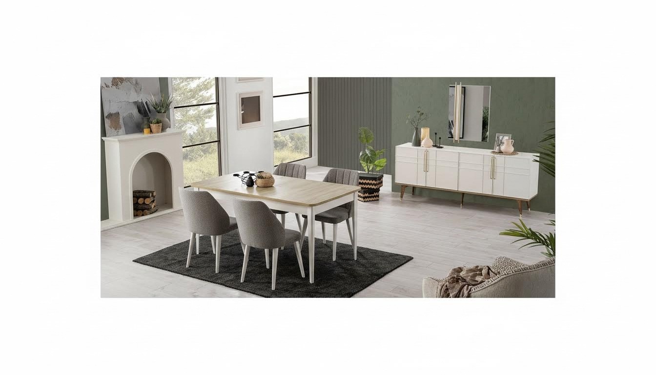 Essgruppe Esszimmermöbel Set 9tlg Esszimmer Esstisch Stühle Holz Weiß