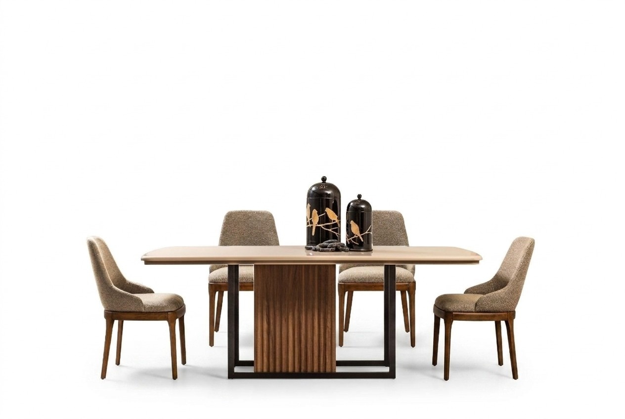 Essgruppe Komplette Esszimmer Esstisch Stühle 7tlg Beige Essecke Set