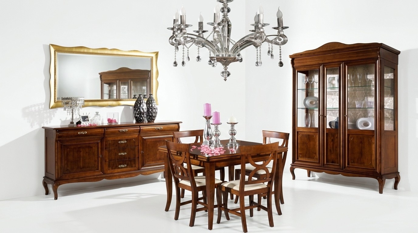 Esstisch 4 Stühle Vitrine Kommode Spiegel Komplettes Esszimmer Garnitur 8tlg Neu