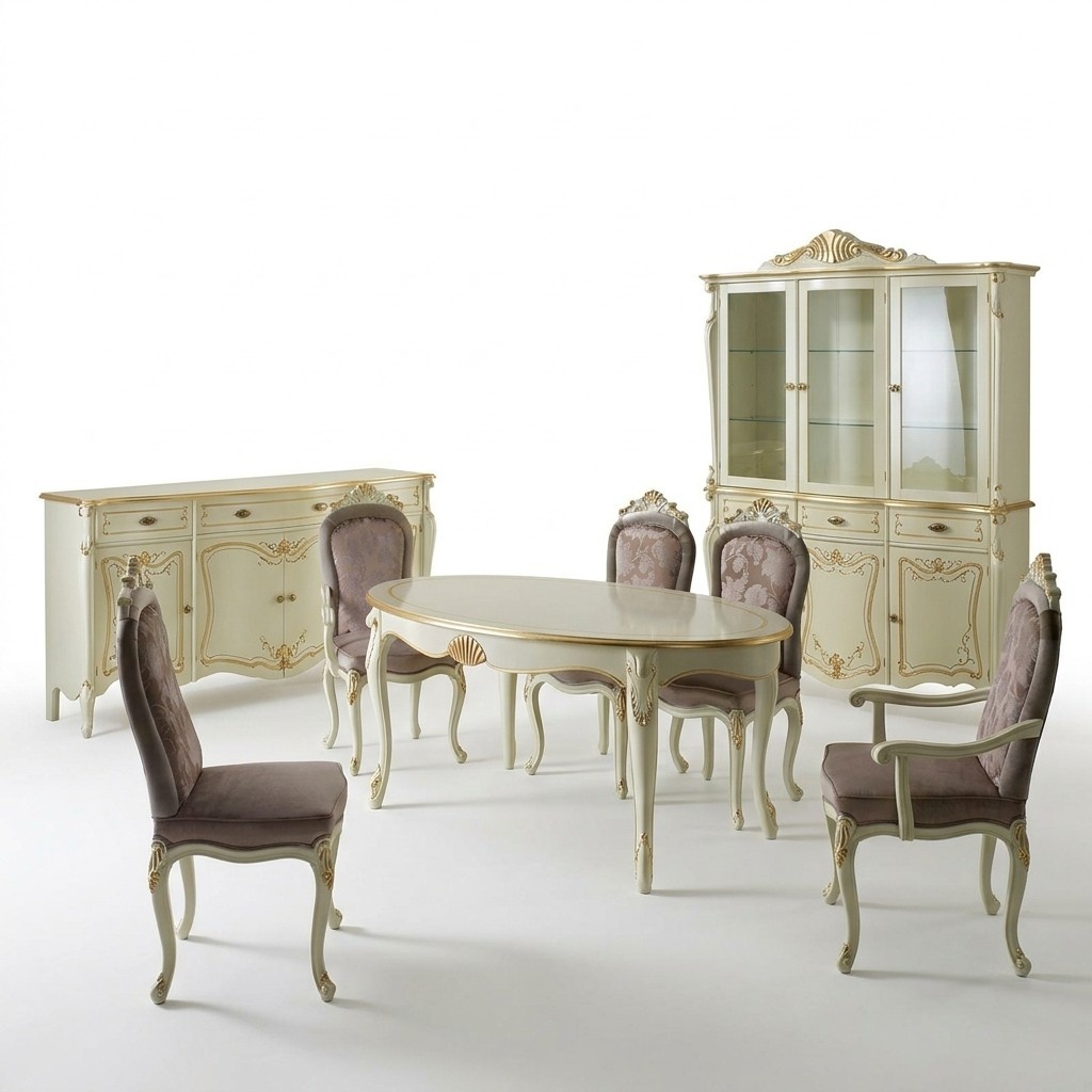 Esstisch 5x Stühle Vitrine Kommode Komplettes Esszimmer Garnitur 8tlg Möbel Neu