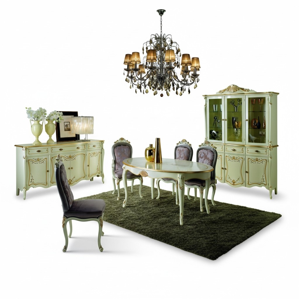 Esstisch 5 Stühle Komplettes Esszimmer Garnitur 6tlg Holz Italienische Möbel Neu