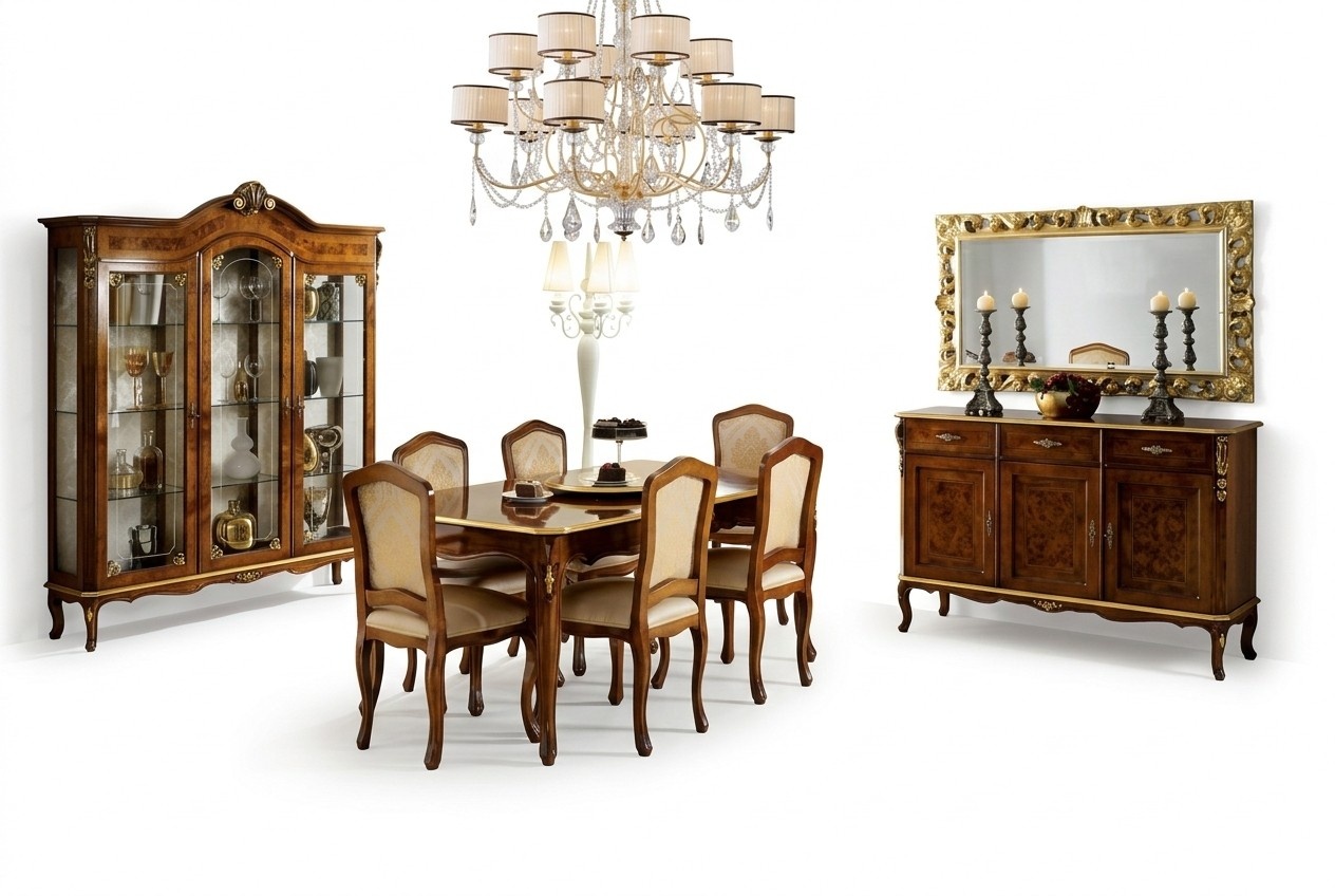 Esstisch 6 Stühle Vitrine Kommode Spiegel Komplettes Esszimmer Garnitur 10tlg