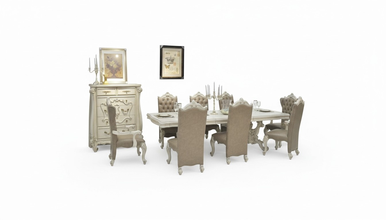 Esstisch + 8x Stühle Esszimmer Set Essgruppe Garnitur Tisch Stuhl Tische Barock